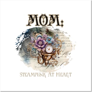 Mom: Steampunk At Heart Vintage Floral Clock - Golden Version Posters and Art